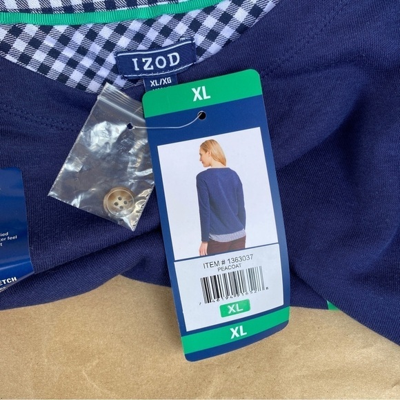 Izod 2-fer Button Accent Peacoat Sweatshirt Blue Gingham Plaid Long Sleeve Sz XL - Picture 7 of 11